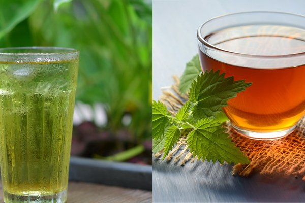 A cup of green tea beside a cup of black tea