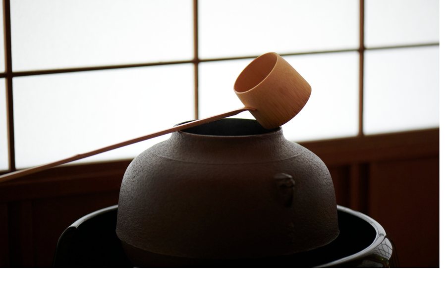 A close view of a bamboo matcha whisk with many fine prongs